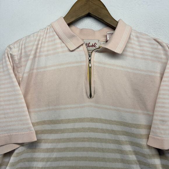 Vintage Elandale Polo Shirt Mens Large Pink White Striped Knit Mob Old Money 90s - Picture 1 of 10